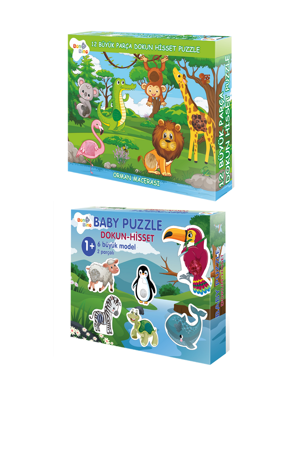 Dokun-hisset Serisi 2'li Set 12 Parça Baby Puzzle 1.set Ve 12 Parça Puzzle Orman Macerası
