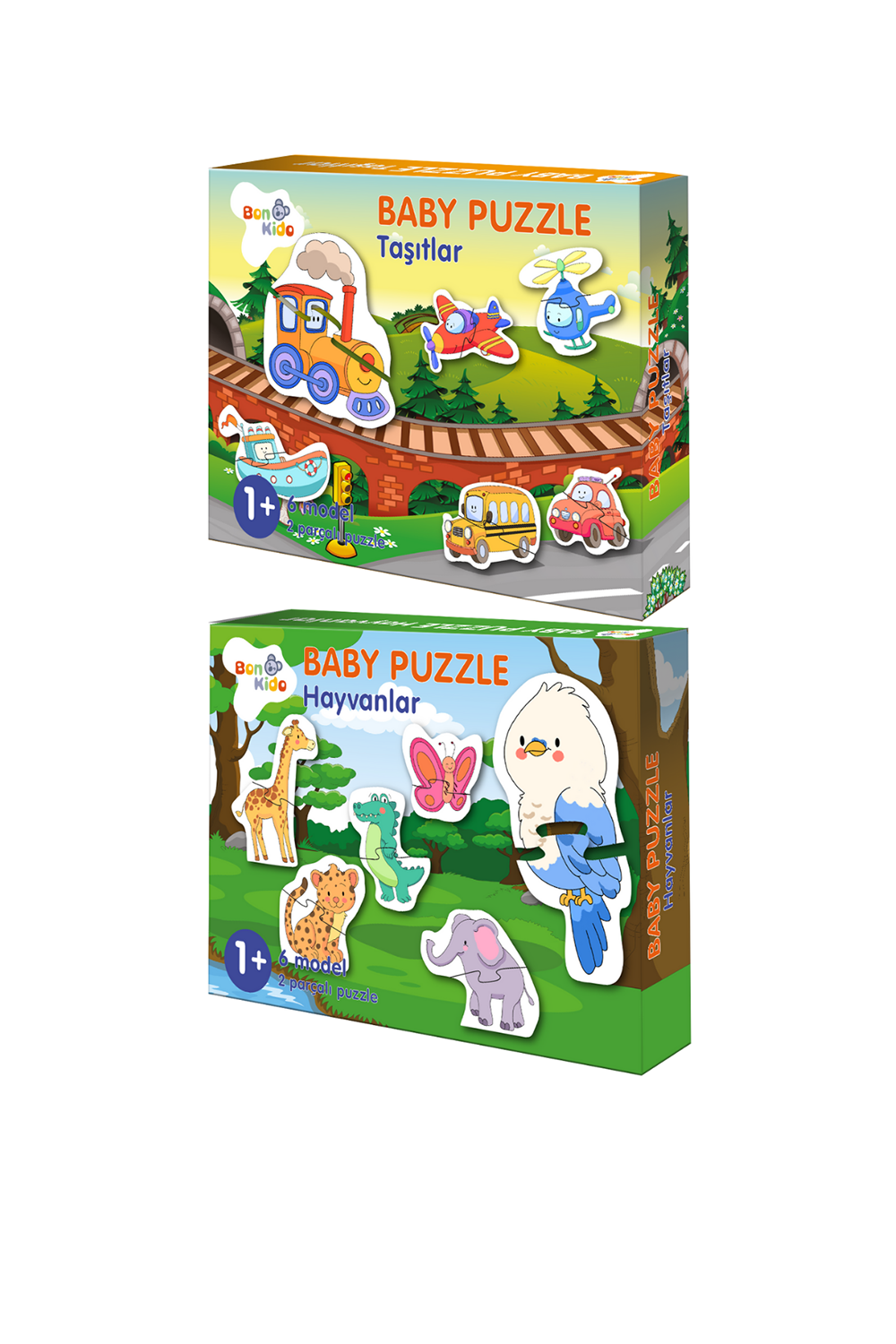 Baby Puzzle 2’li Set 24 Parça, 1 Yaş, Hayvanlar ve Taşıtlar