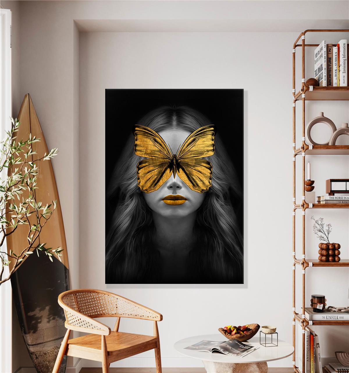 Altın Kelebek Gözlü Kadın Kanvas Baskı Tablo