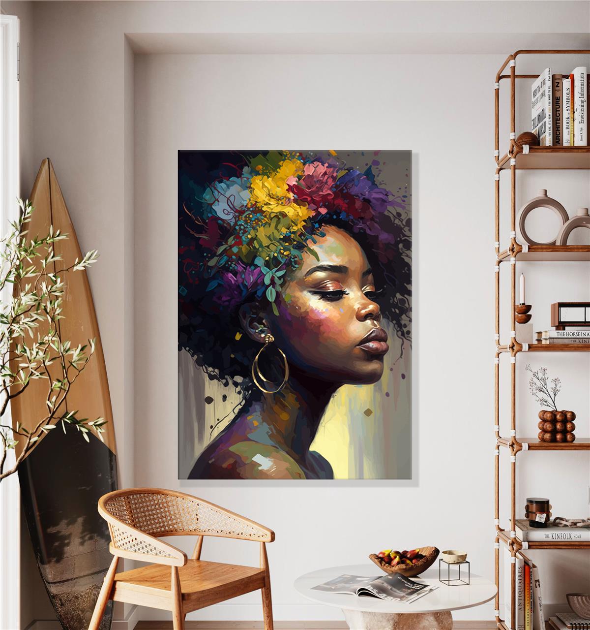 Çiçek Saçlı Genç Kadın Kanvas Baskı Tablo