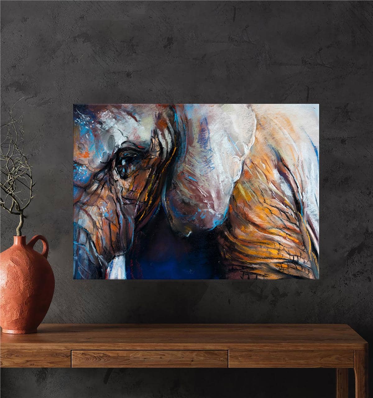 Renklerle Boyanmış Fil Kanvas Baskı Tablo