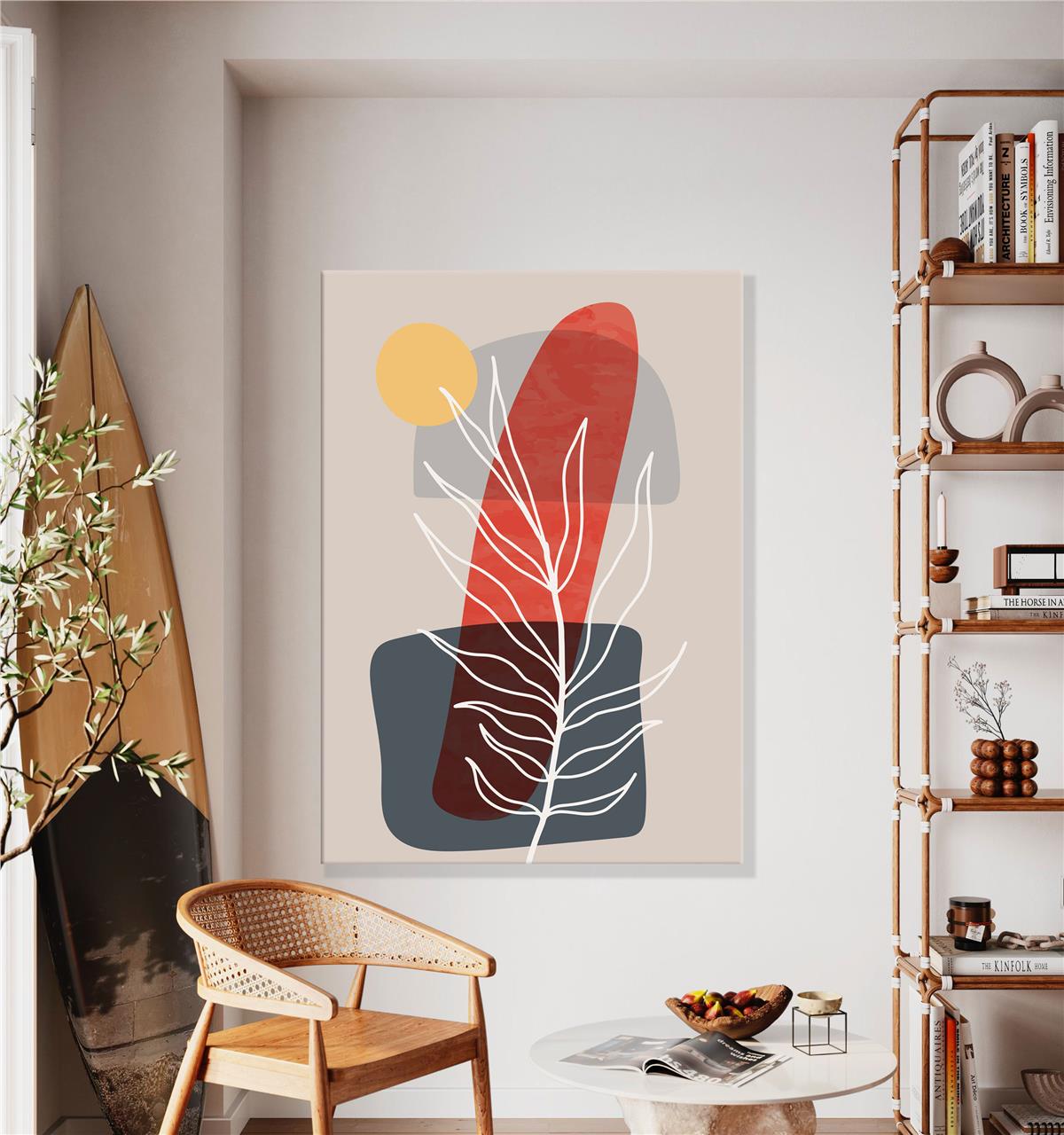 Minimal Yapraklar Ve Renkler Kanvas Baskı Tablo