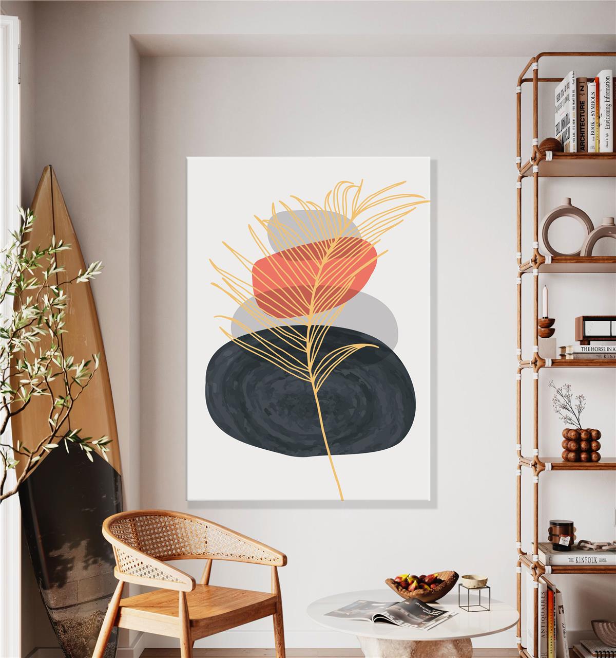 Minimal Renkler Ve Sade Botanik Kanvas Baskı Tablo