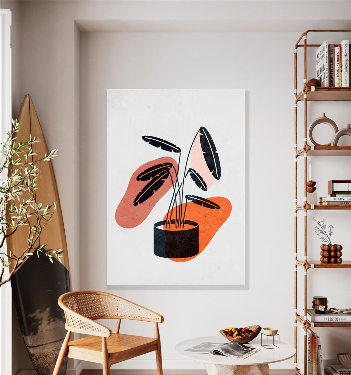 Turuncu Tonlar ve Yapraklar Minimal Kanvas Tablo