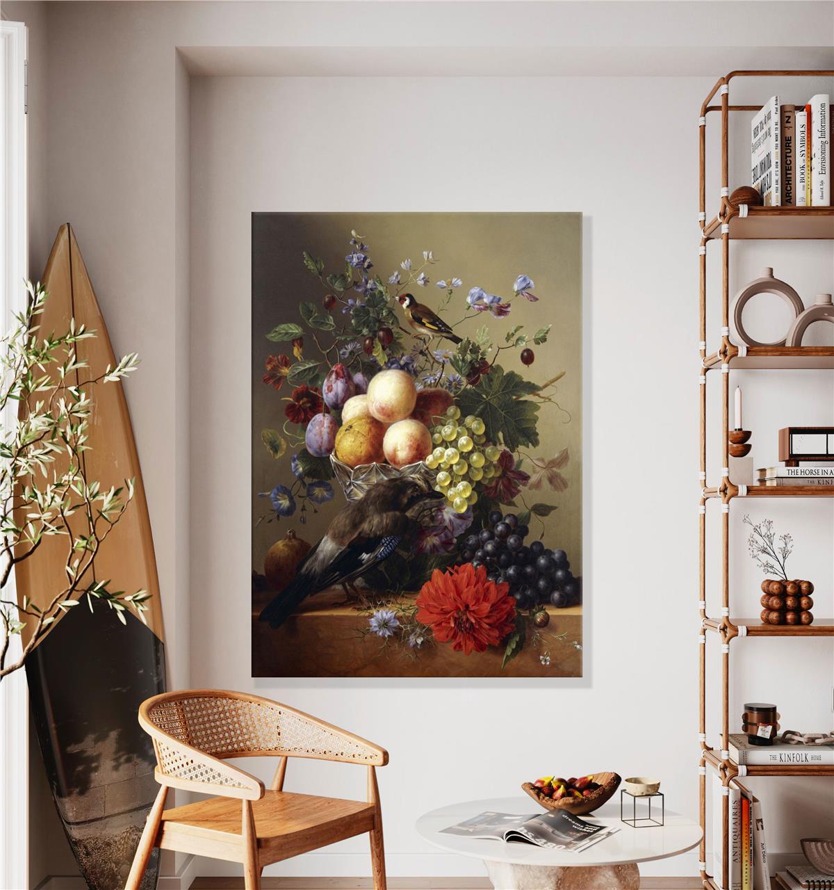 Bir Kase Meyve Ve Kuş Kanvas Baskı Tablo