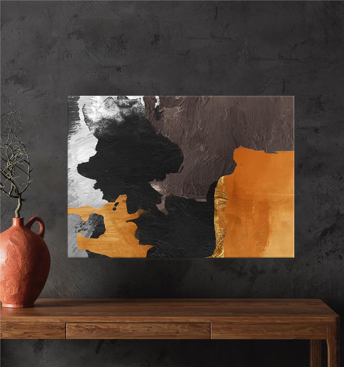 Siyah Turuncu Ve Antrasit Soyut Kanvas Baskı Tablo