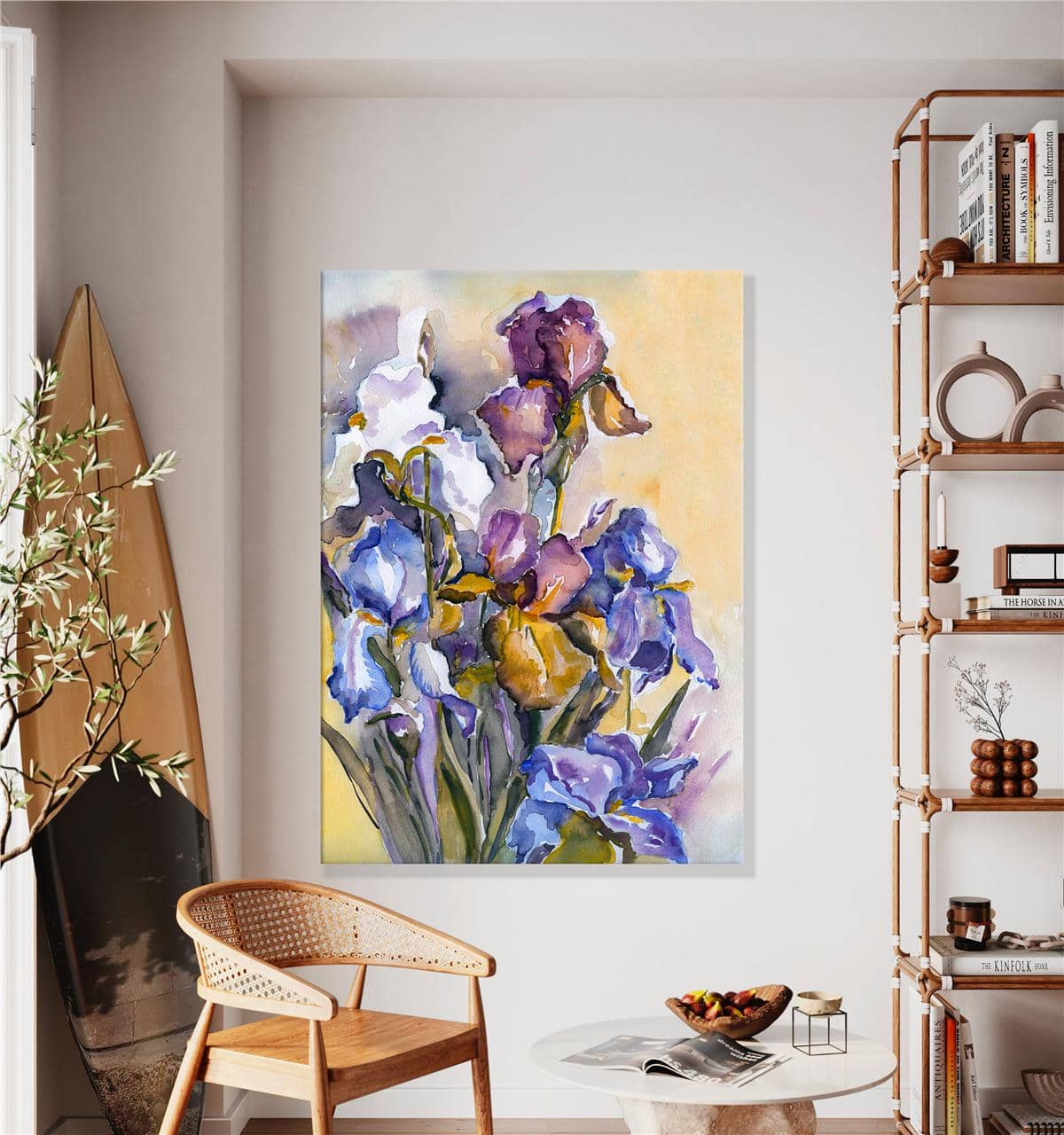 Sarı Duvar Ve Çiçekler Kanvas Baskı Tablo