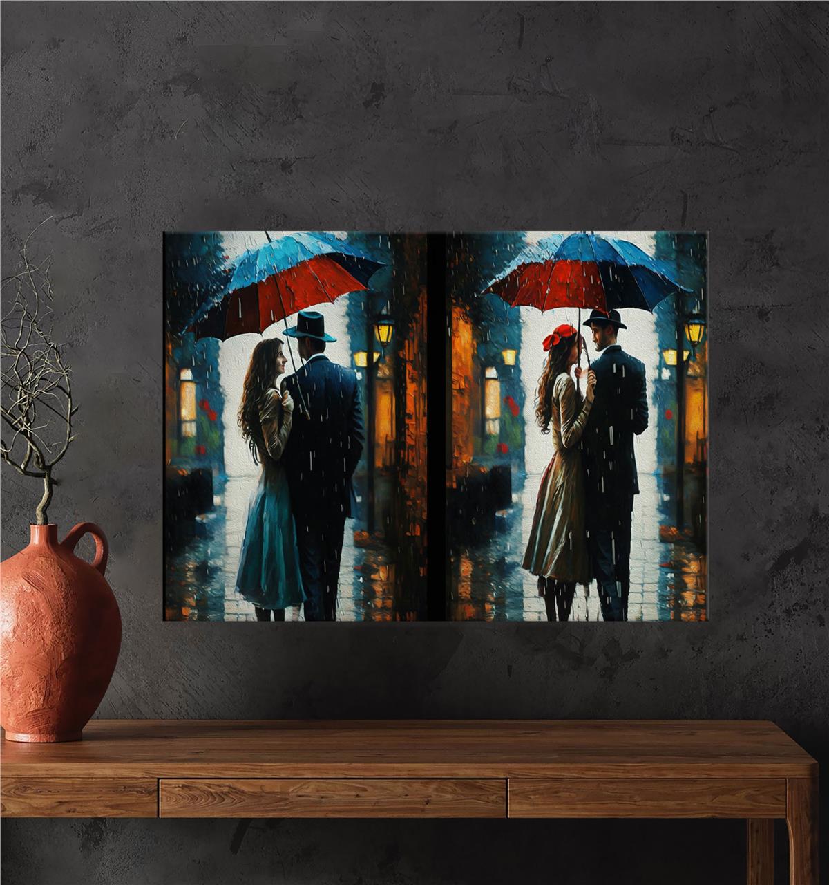 Şemsiye Altındaki Çift Kanvas Baskı Tablo