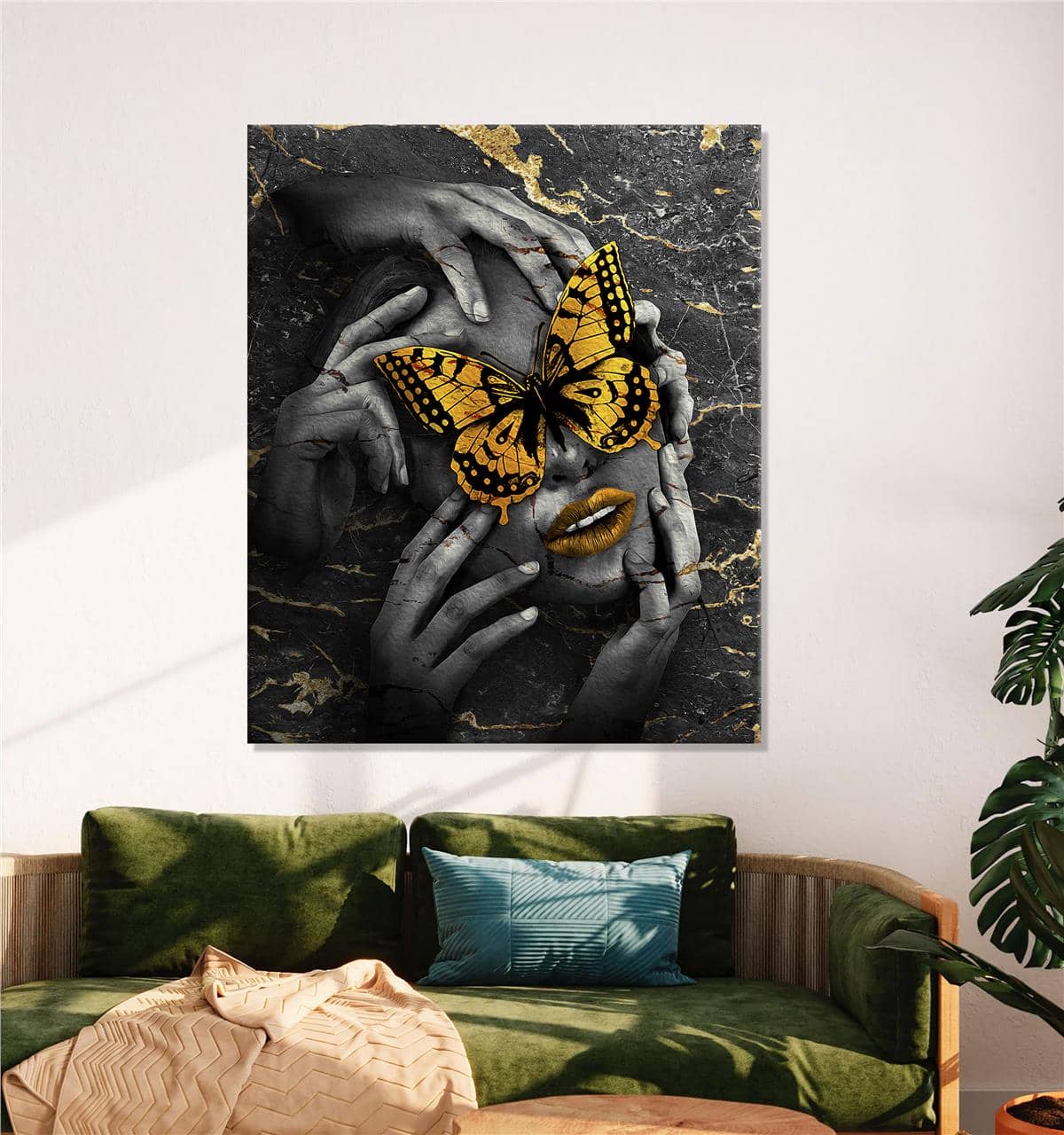 Yer Altına Çekilen Altın Kelebek Gözlü Kişi Kanvas Baskı Tablo