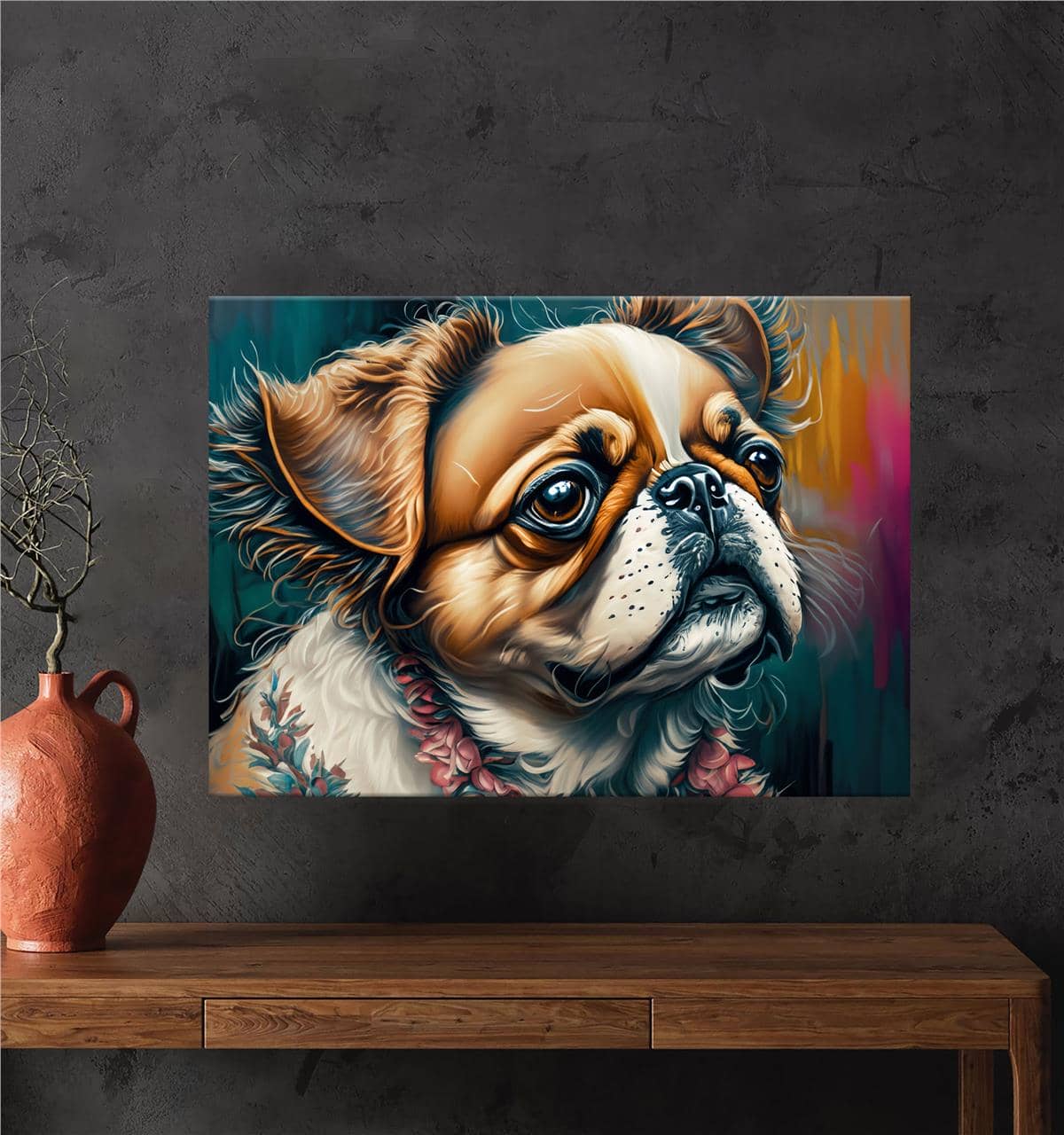 Yaşlanmış Sanatçı Köpek Kanvas Baskı Tablo