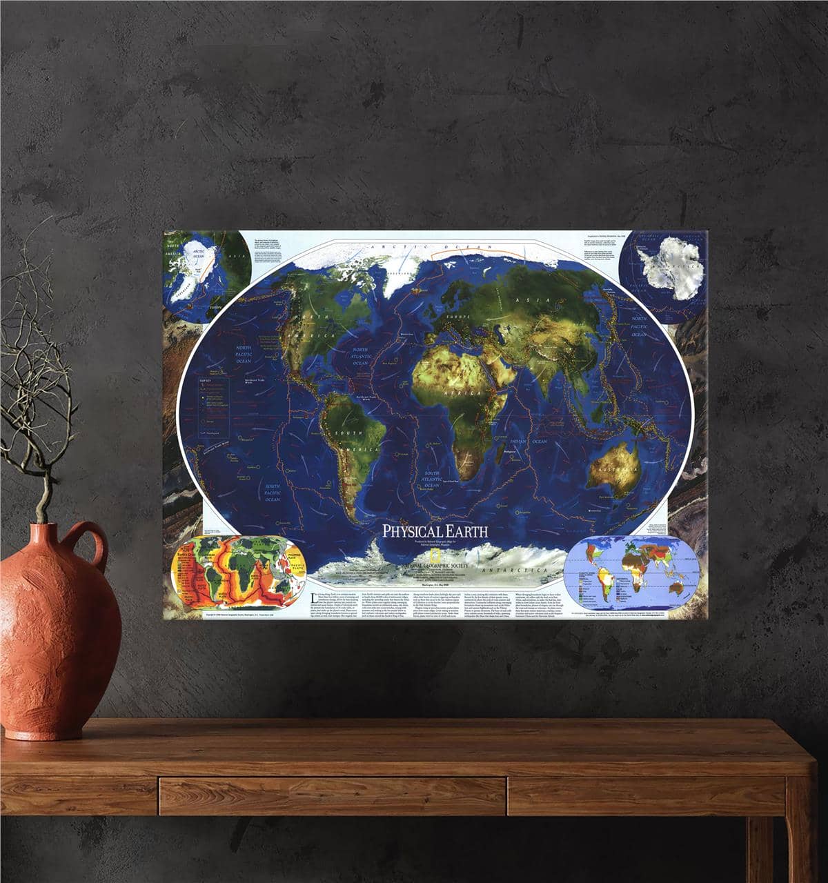 Fiziki Dünya Haritası Kanvas Baskı Tablo