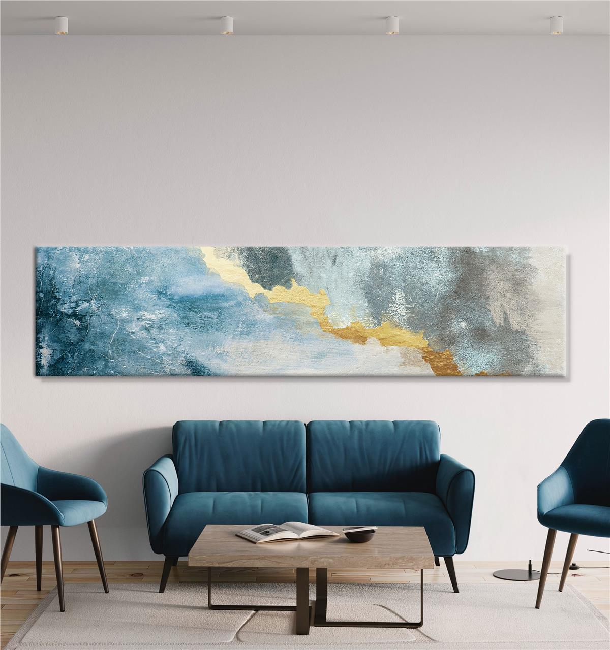 Mavi-Altın-Gri Soyut Kanvas Baskı Tablo