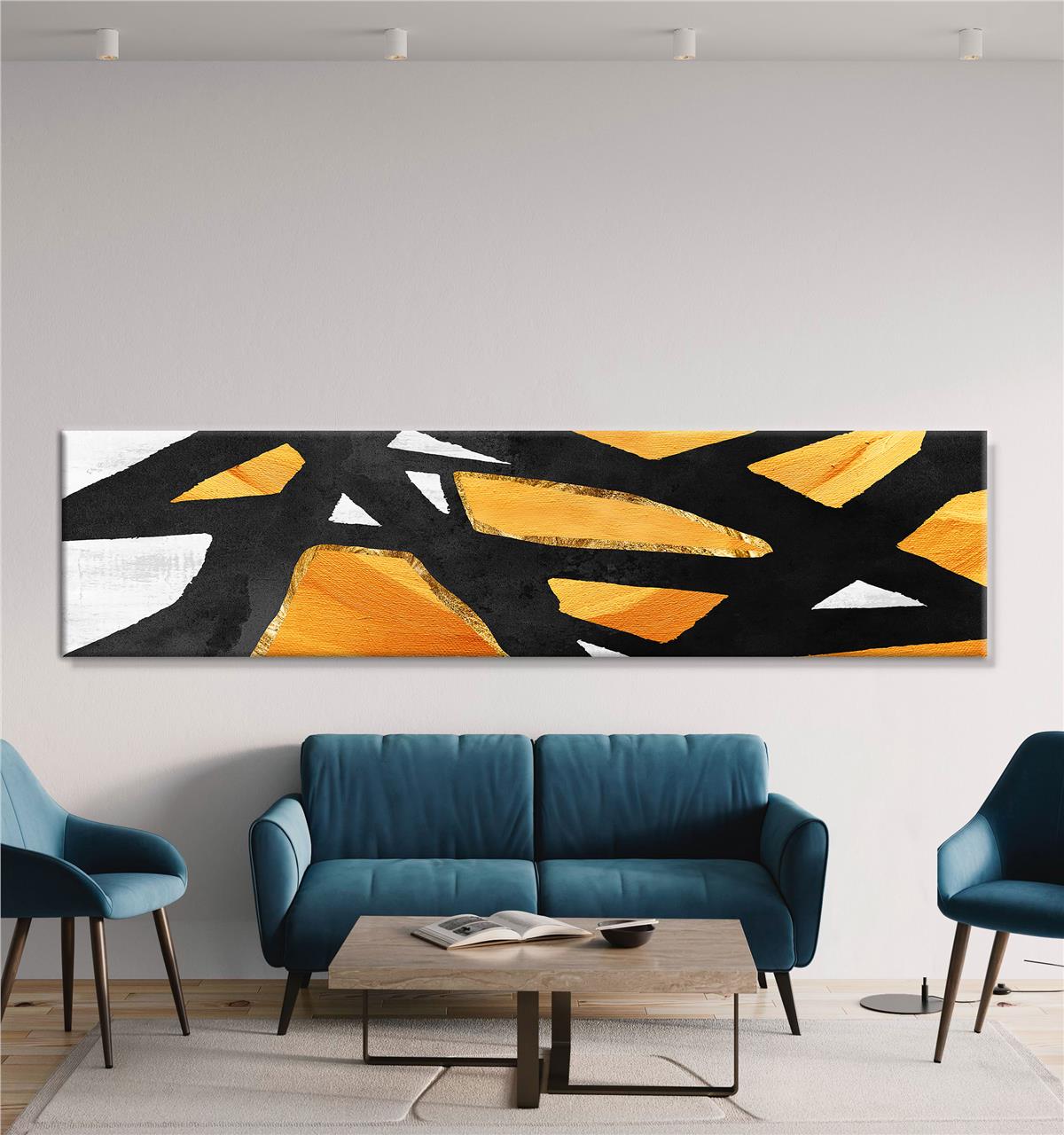 Siyah Çizgiler Turuncu-Beyaz Arka Plan Soyut Kanvas Baskı Tablo