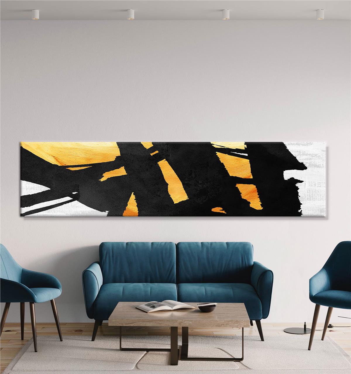 Altın-Siyah-Beyaz Soyut Baskı Tablo