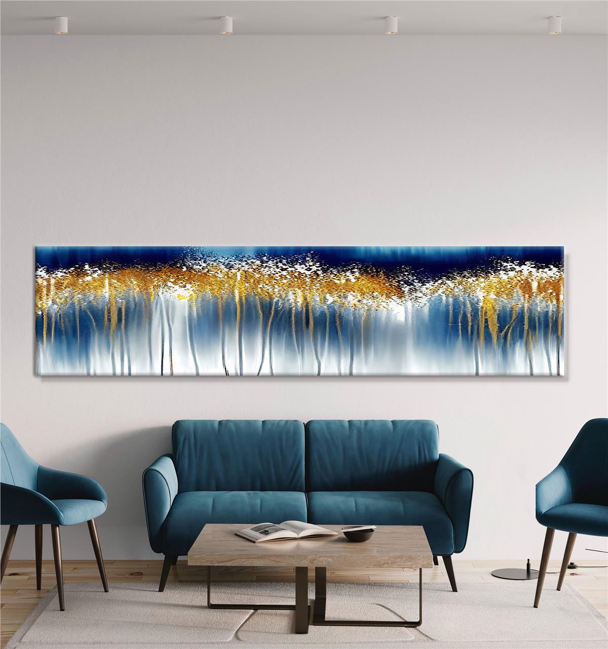 Altın-Mavi-Beyaz Soyut Kanvas Baskı Tablo